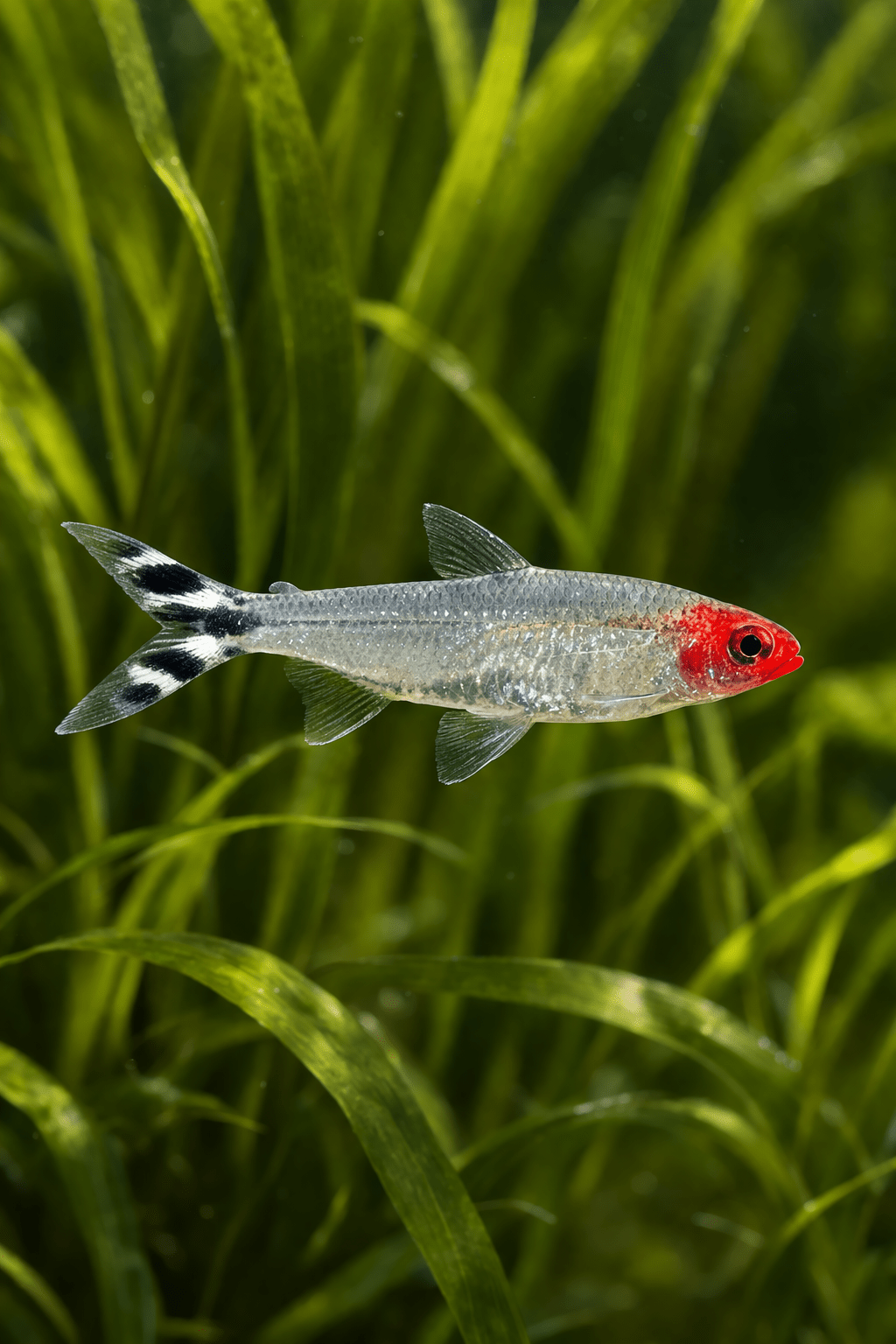 Rummynose Tetra swimming in lush planted aquarium